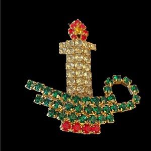 Vintage 1980’s Rhinestone Christmas Candle Brooch